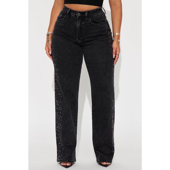 Fashion Nova Always Shining Stretch Embellished‎ Straight Leg Jeans Size 1 - Picture 1 of 7